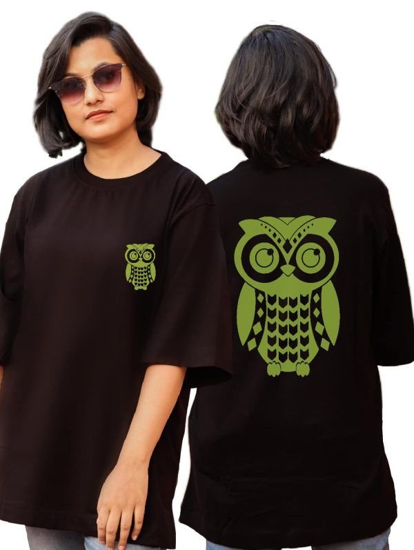 Pyacha, The Owl- Black Oversized T-Shirt