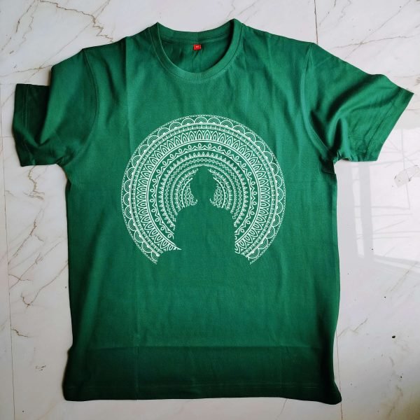 Buddha, Mandala Art- Graphic T-Shirt- Bottle Green